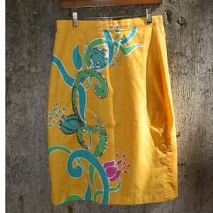 Yellow Floral Appliqué & Sequin Embellished Skirt – Women’s Size M